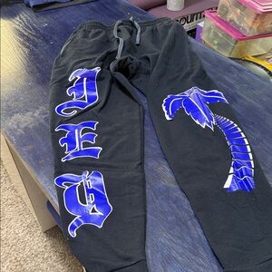 Jerzees Black Joggers with Blue Palm Design